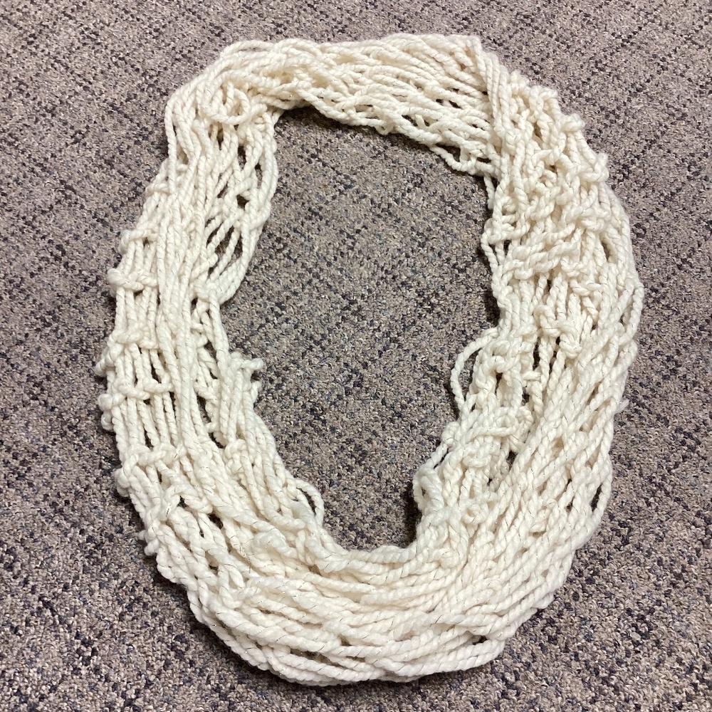 Handmade Infinity Knit Scarf Creamy White with Gold * NEW